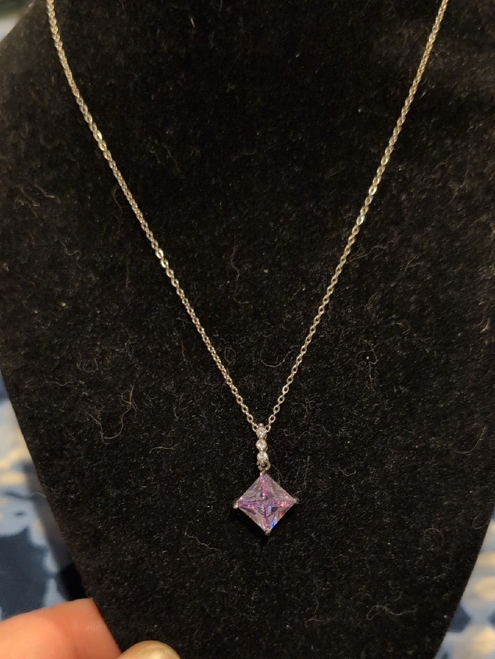 Delicate Stainless Steel Necklace with Purple Square Pendant